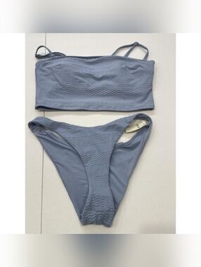 Aerie Baby Blue Bikini Set Medium Bandeu Bra Top Cheeky Bottom High Waist
